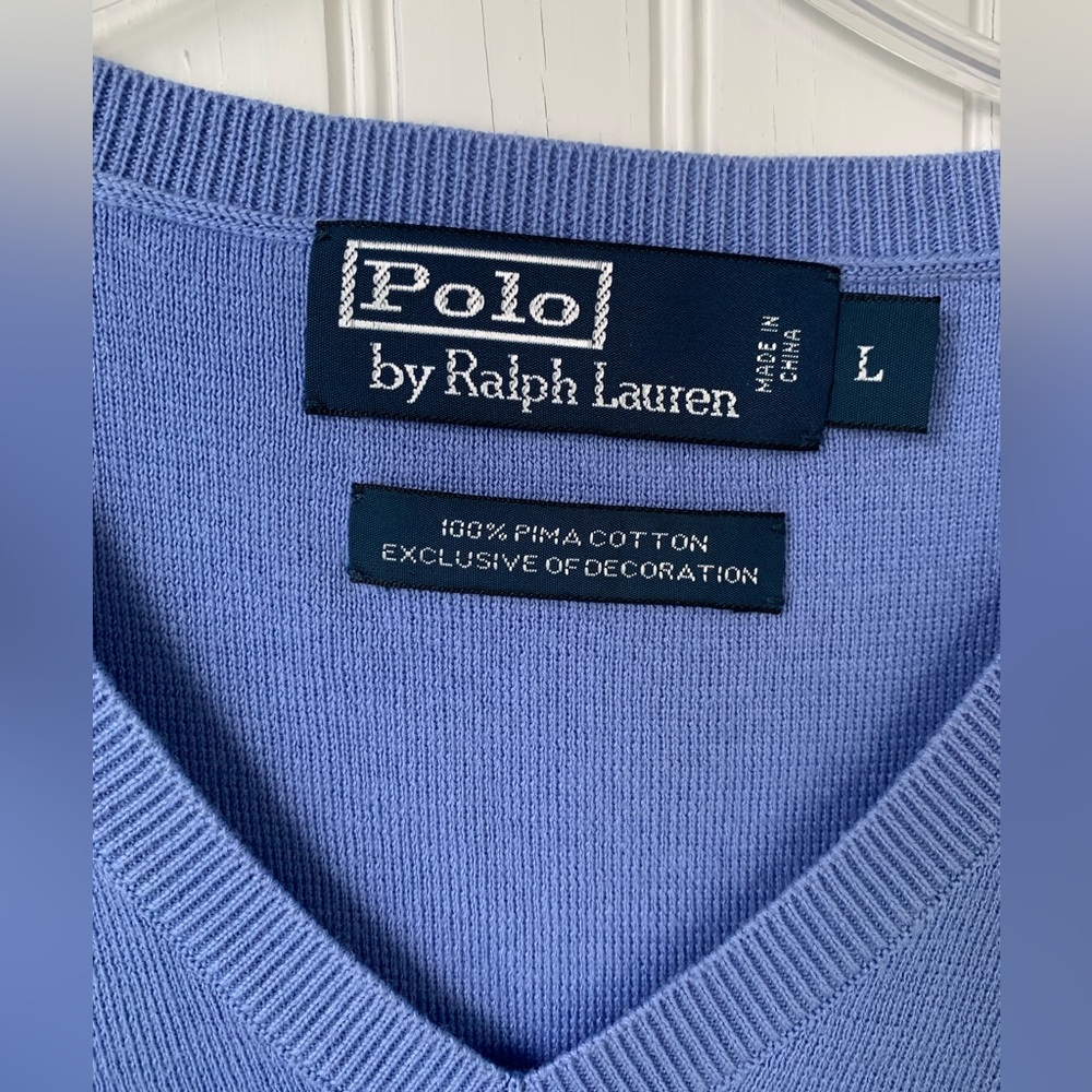 Polo Ralph Lauren V-Neck Men’s (Size Large) Baby Blue with Pink Horse - Picture 3 of 7